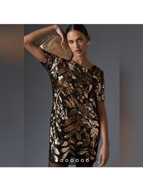 NWT Anthropologie Maeve Short-Sleeve Sheer Embellished Mini Dress Size XS Petite